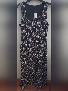 The Workshop Women's Large-NWT Black Floral Button Down Sleeveless 90s Y2K Dress